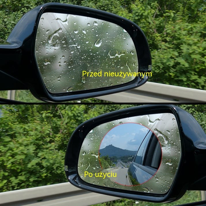 2x Nano Folia Naklejka Wodoodporna Na Lusterka Lusterko Deszcz Para Jakość