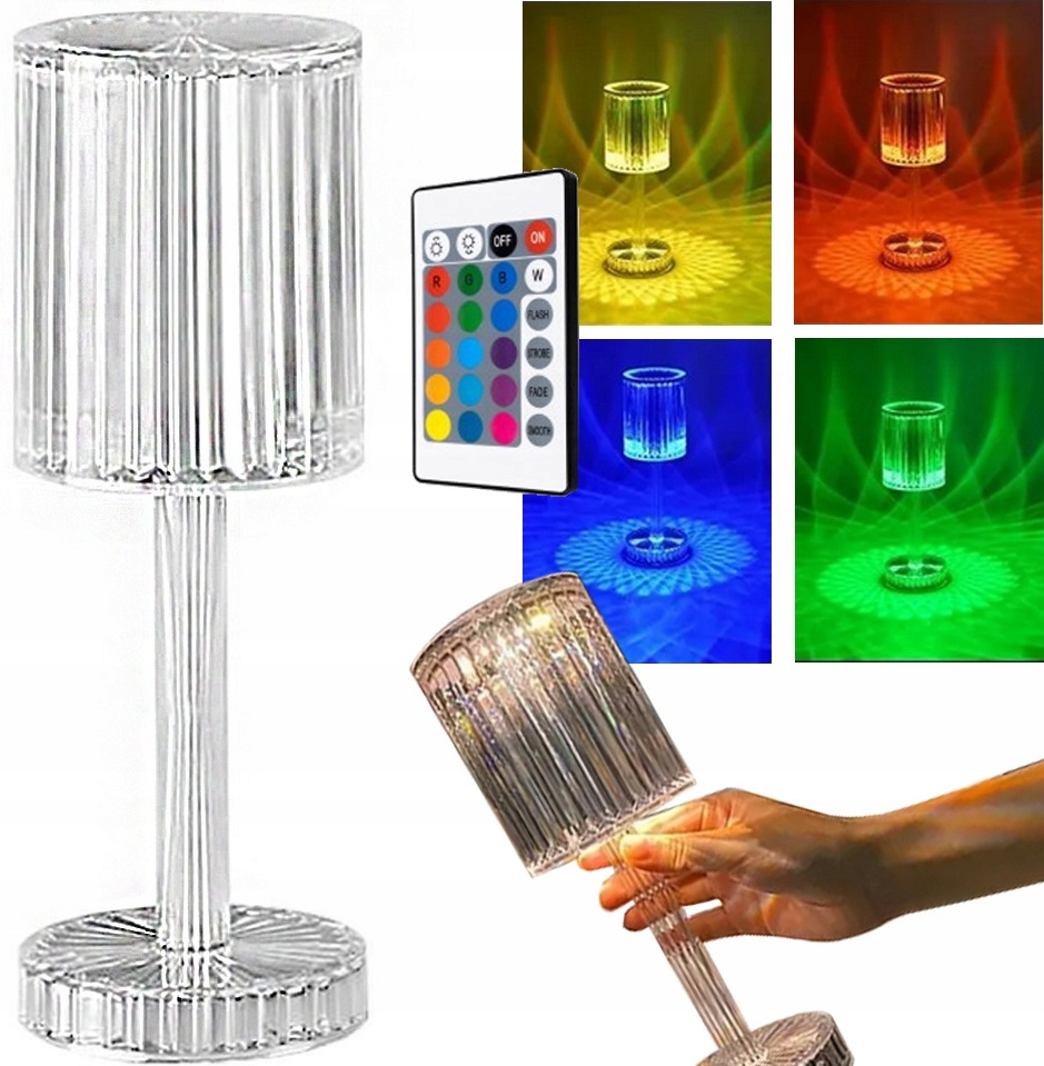 Lampa Led Dotykowa Lampka Nocna Kryształowa Kolorowa Kryształ Rgb + Pilot
