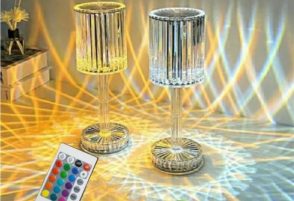 Lampa Led Dotykowa Lampka Nocna Kryształowa Kolorowa Kryształ Rgb + Pilot