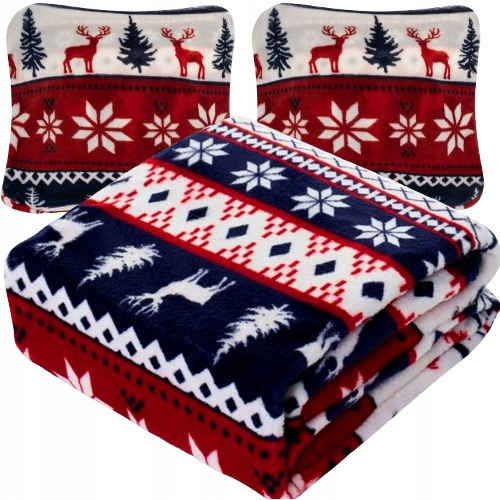 Koc Narzuta Pled Na Łóżko Miękki Dwuosobowy 160x200 + 2 Poszewki Świąteczny