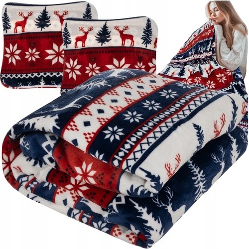 Koc Narzuta Pled Na Łóżko Miękki Dwuosobowy 160x200 + 2 Poszewki Świąteczny