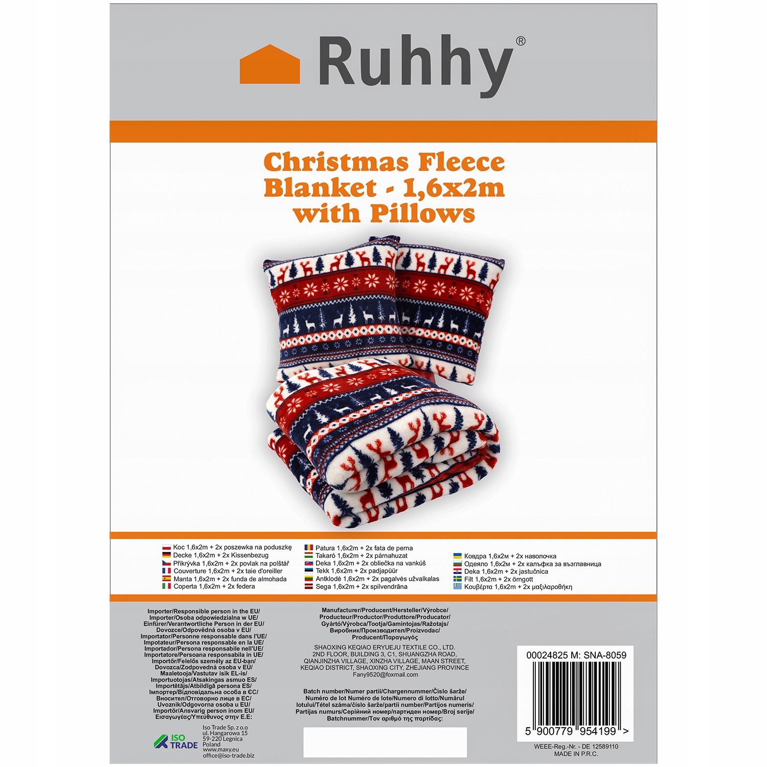 Koc Narzuta Pled Na Łóżko Miękki Dwuosobowy 160x200 + 2 Poszewki Świąteczny