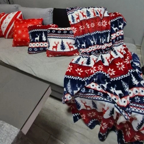 Koc Narzuta Pled Na Łóżko Miękki Dwuosobowy 160x200 + 2 Poszewki Świąteczny