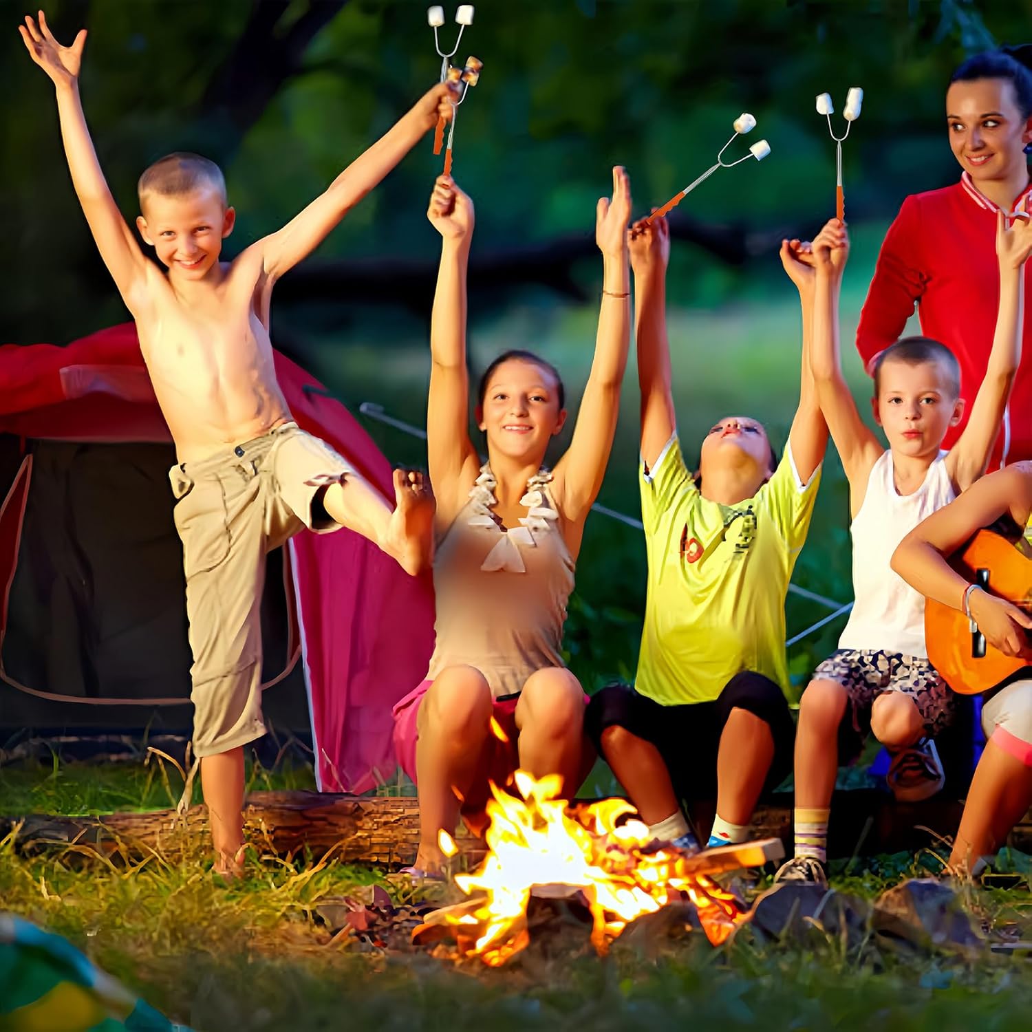 Zestaw Kije Do Ogniska Ogniskowe Grill Kijek Teleskopowy 4 Sztuki Widełki