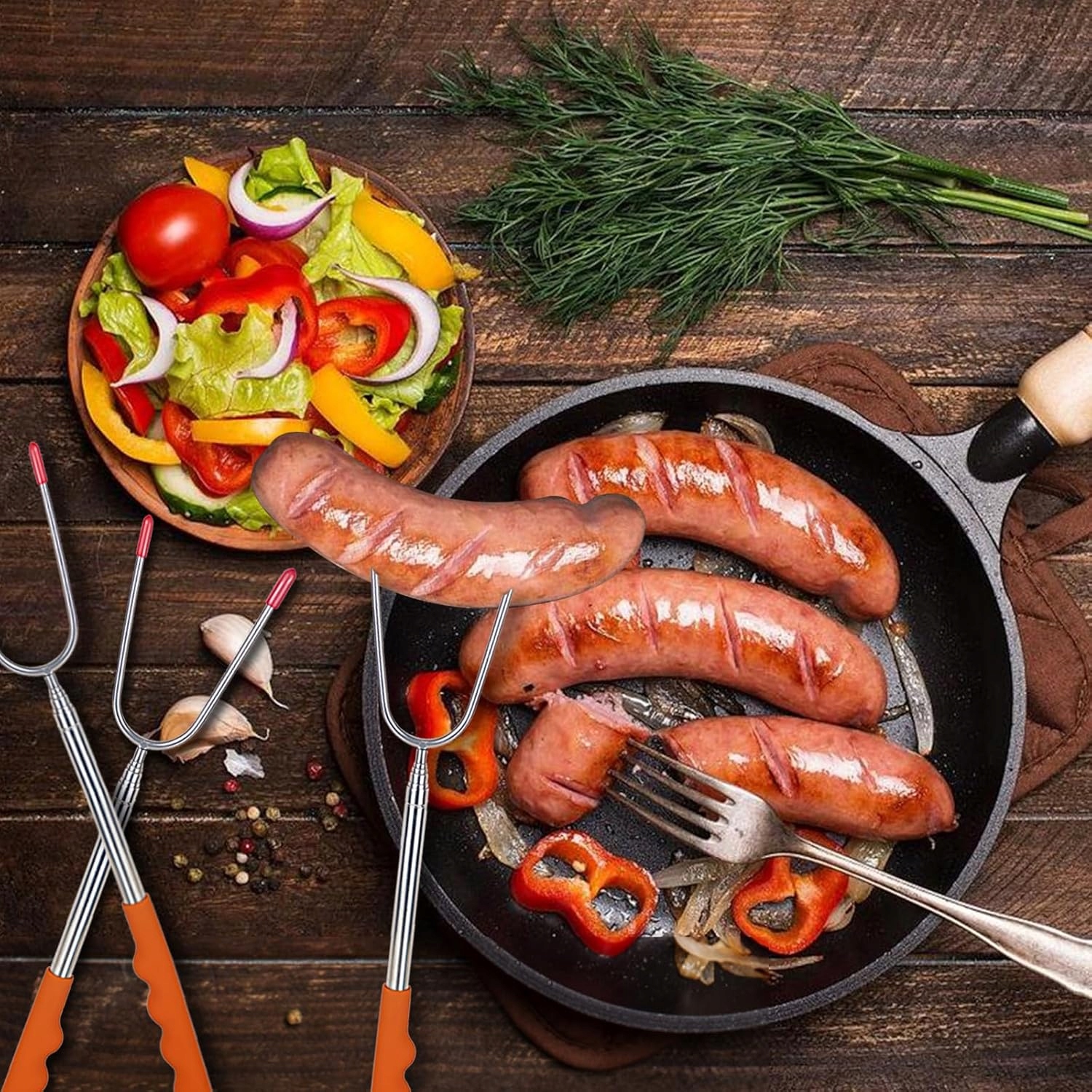 Zestaw Kije Do Ogniska Ogniskowe Grill Kijek Teleskopowy 4 Sztuki Widełki