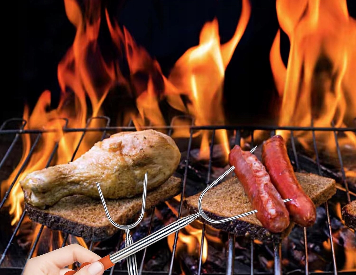 Zestaw Kije Do Ogniska Ogniskowe Grill Kijek Teleskopowy 4 Sztuki Widełki