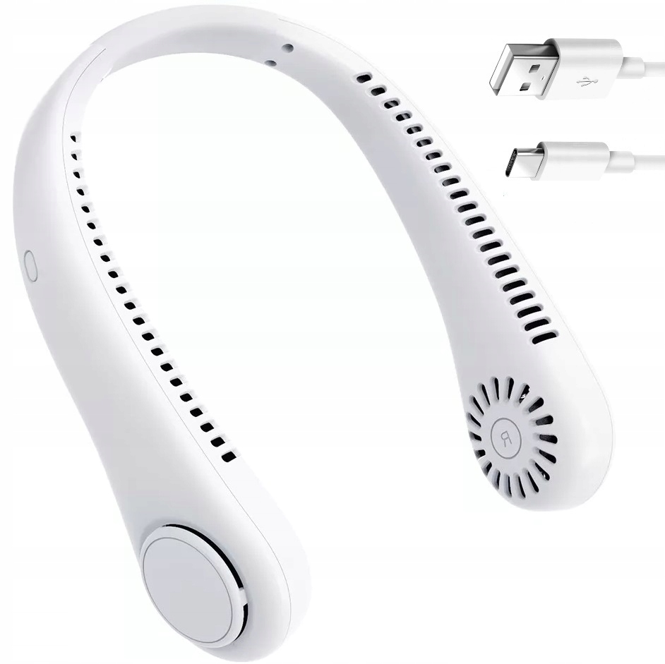 Wentylator Na Szyje Wiatrak Klimatyzator Bezprzewodowy Usb Przenośny Biały