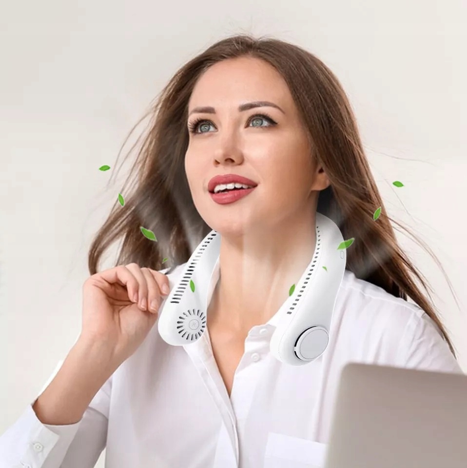 Wentylator Na Szyje Wiatrak Klimatyzator Bezprzewodowy Usb Przenośny Biały