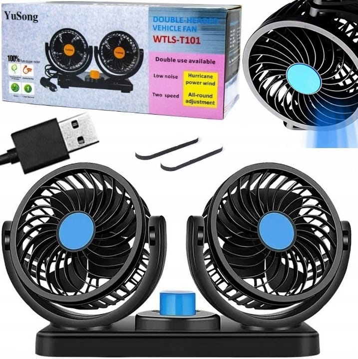 Wentylator Samochodowy Usb Podwójny Wiatrak Biurkowy Dmuchawa Samochodowa