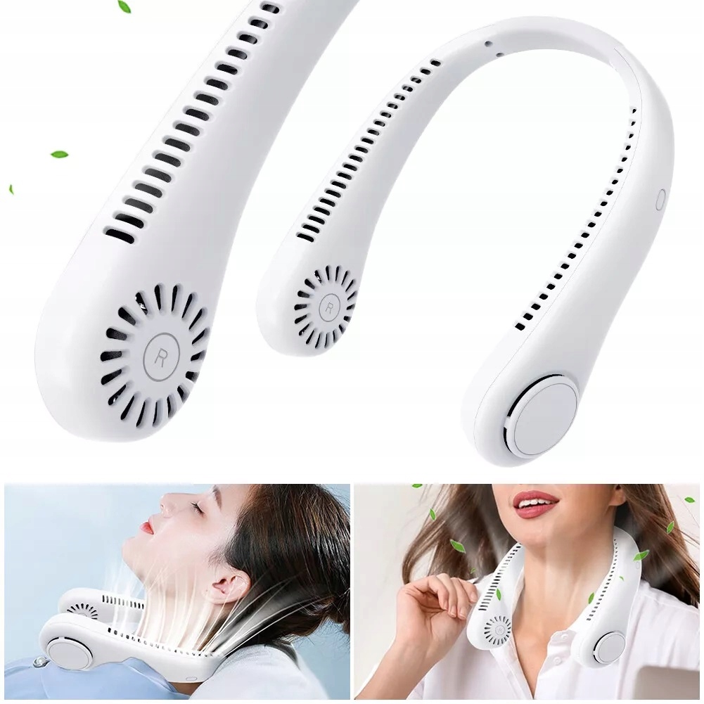 Wentylator Na Szyje Wiatrak Klimatyzator Bezprzewodowy Usb Przenośny Biały