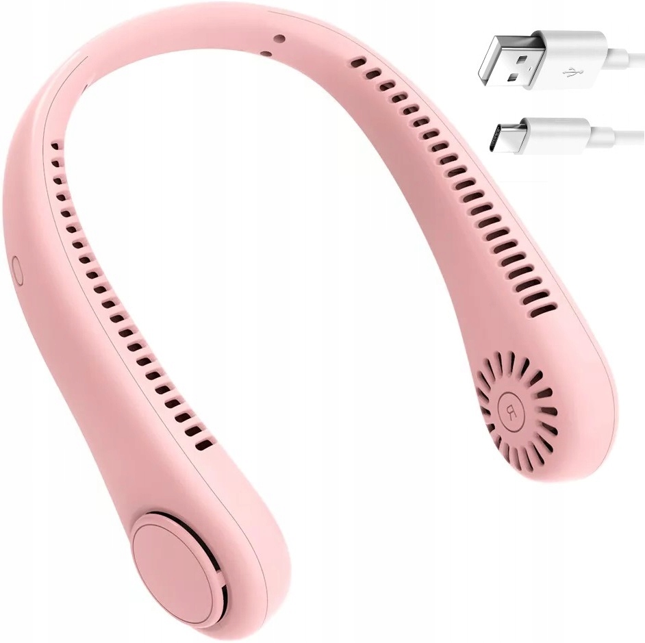 Wentylator Na Szyje Wiatrak Klimatyzator Bezprzewodowy Usb Przenośny Różowy
