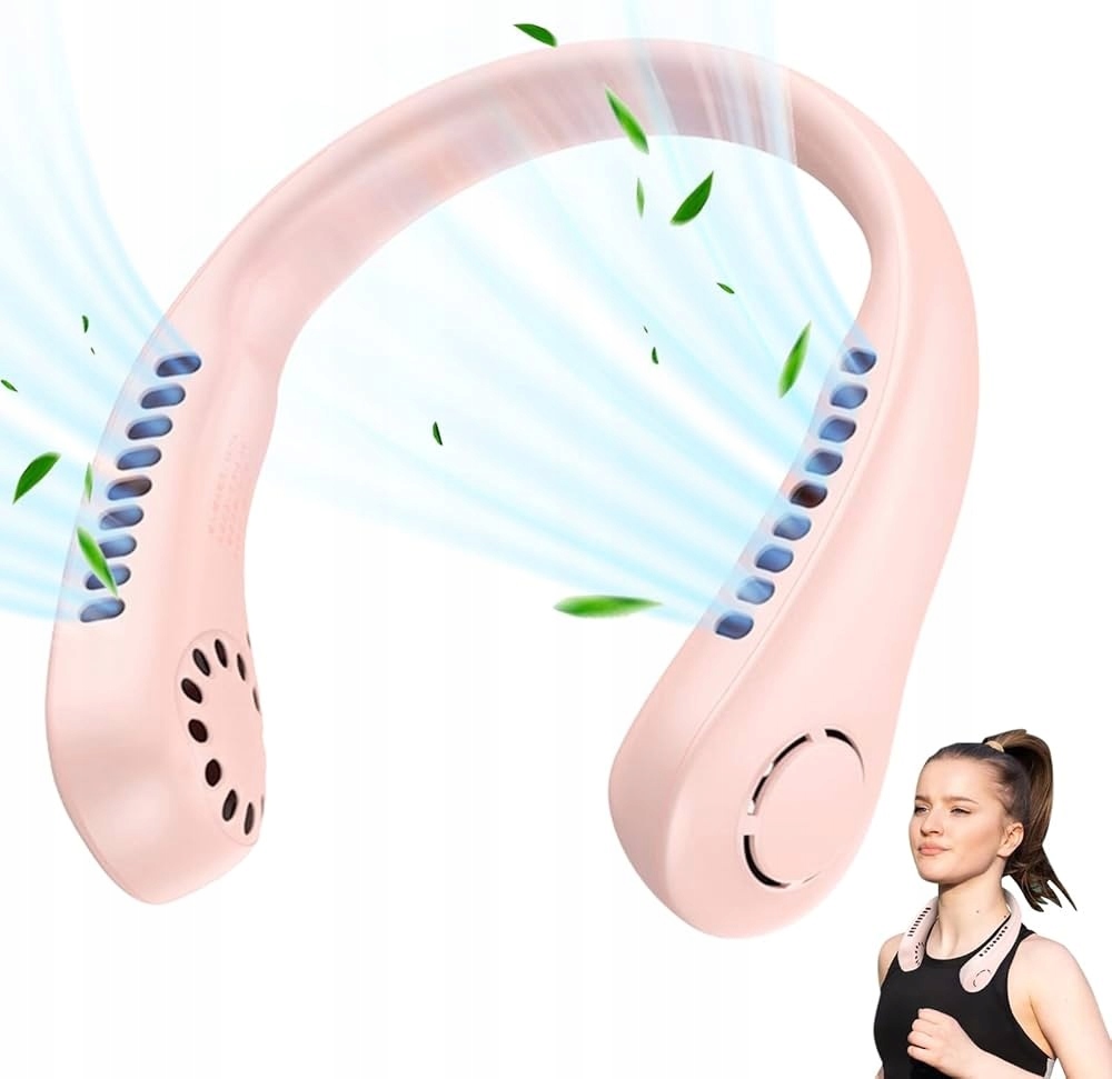 Wentylator Na Szyje Wiatrak Klimatyzator Bezprzewodowy Usb Przenośny Różowy