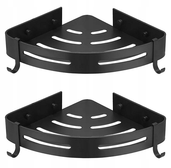 2x Półka Łazienkowa Narożna Pod Prysznic Wisząca Loft Z Haczykami 2 Półki