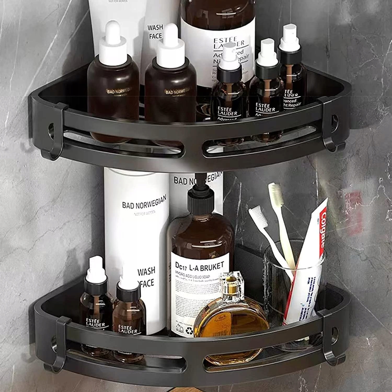 2x Półka Łazienkowa Narożna Pod Prysznic Wisząca Loft Z Haczykami 2 Półki