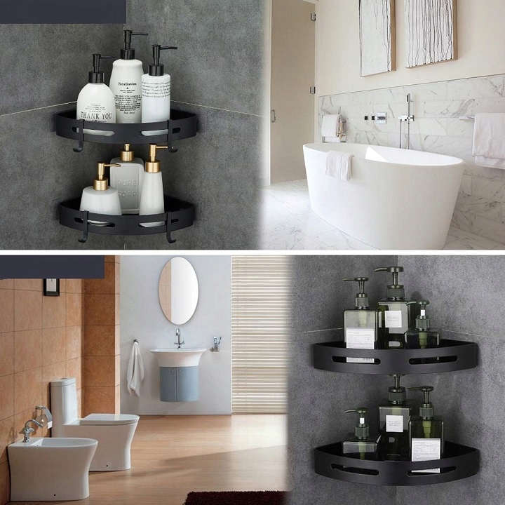 2x Półka Łazienkowa Narożna Pod Prysznic Wisząca Loft Z Haczykami 2 Półki