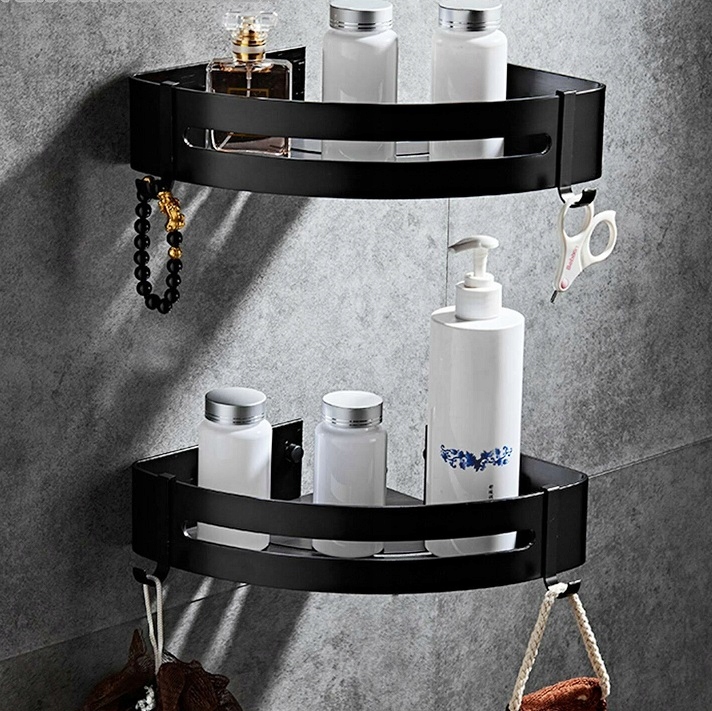 2x Półka Łazienkowa Narożna Pod Prysznic Wisząca Loft Z Haczykami 2 Półki