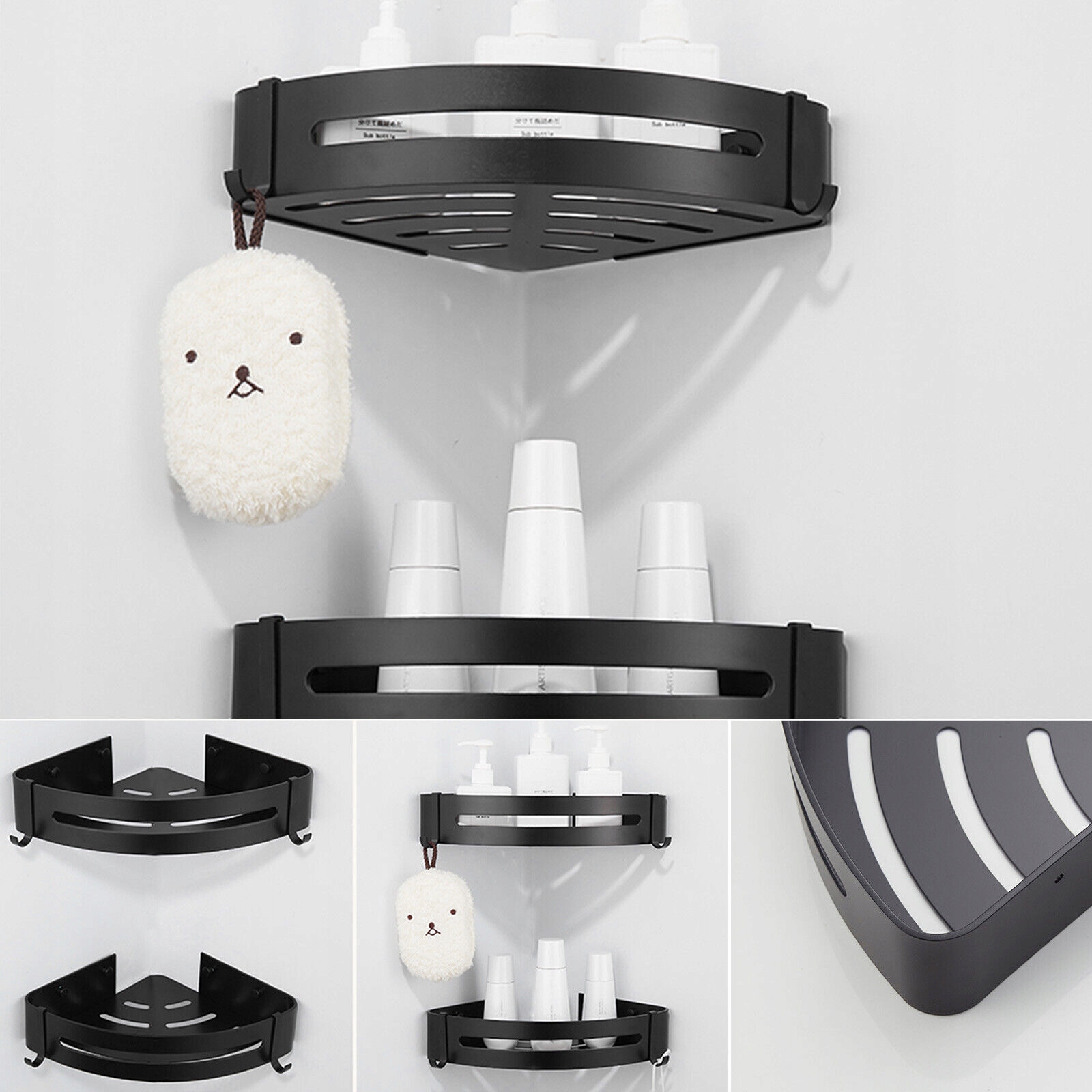 2x Półka Łazienkowa Narożna Pod Prysznic Wisząca Loft Z Haczykami 2 Półki