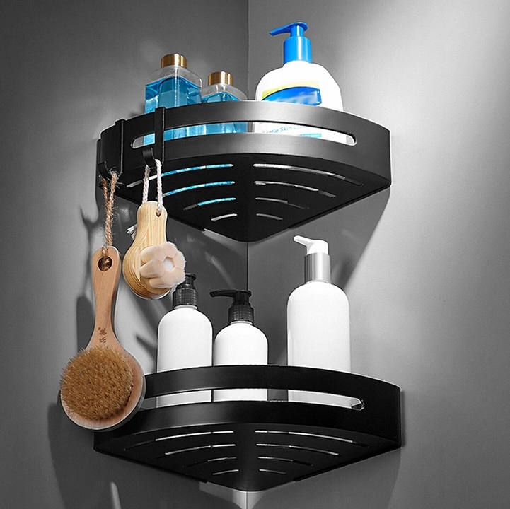 2x Półka Łazienkowa Narożna Pod Prysznic Wisząca Loft Z Haczykami 2 Półki