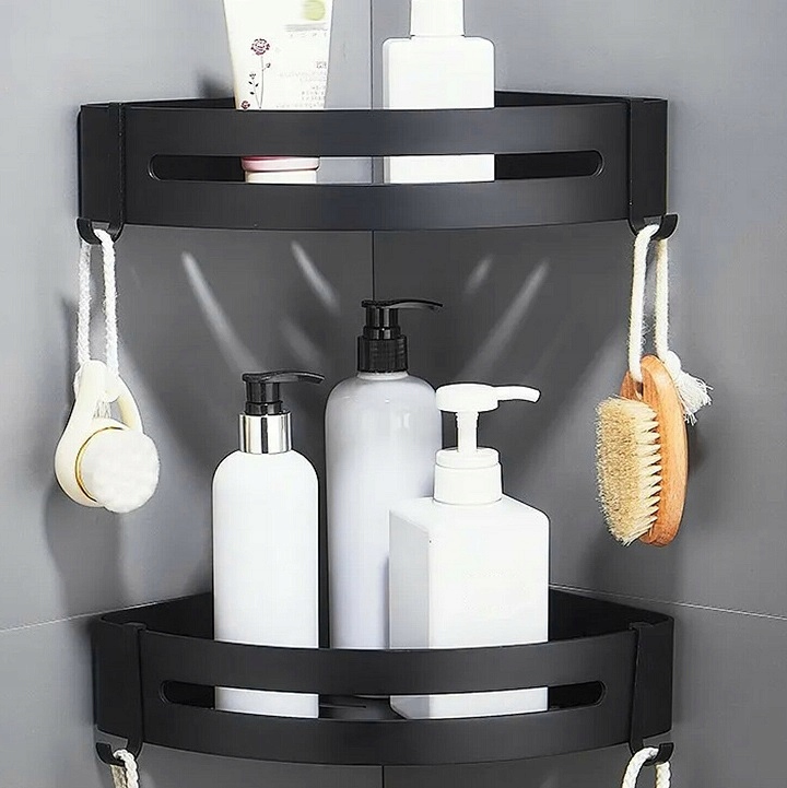 2x Półka Łazienkowa Narożna Pod Prysznic Wisząca Loft Z Haczykami 2 Półki