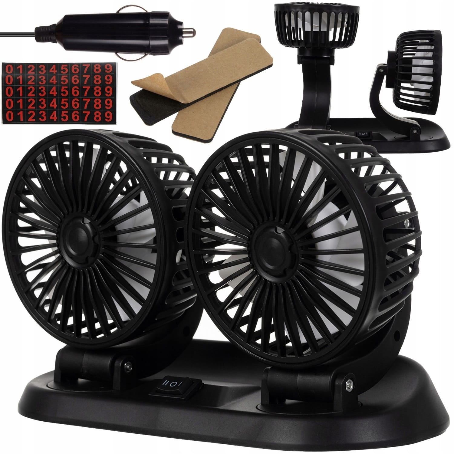 Wentylator Samochodowy Podwójny Wiatrak Pod Zapalniczkę Regulacja 360st 12v