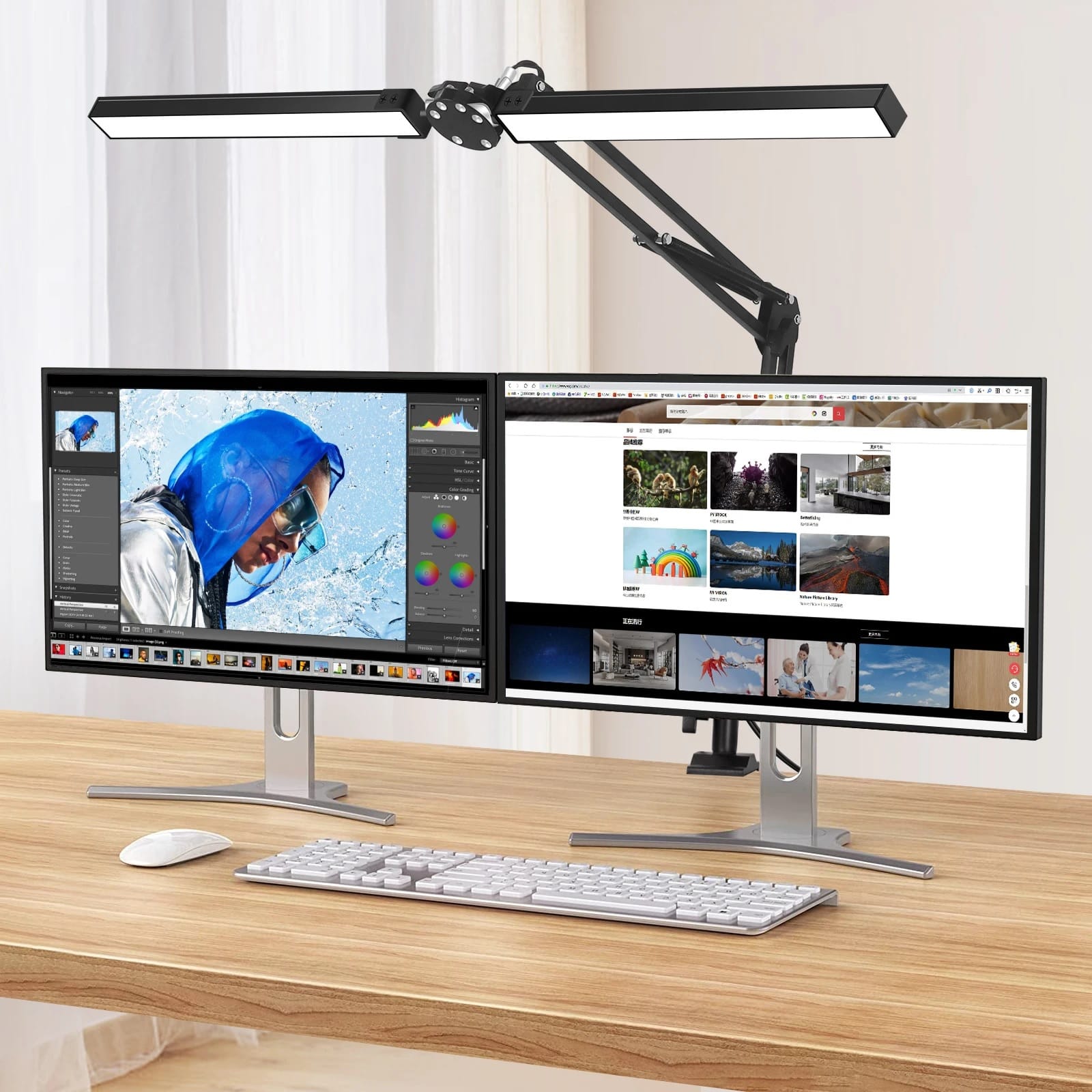 Lampka Na Biurko Led Biurkowa Podwójna Lampa Kreślarska Nocna Regulacja