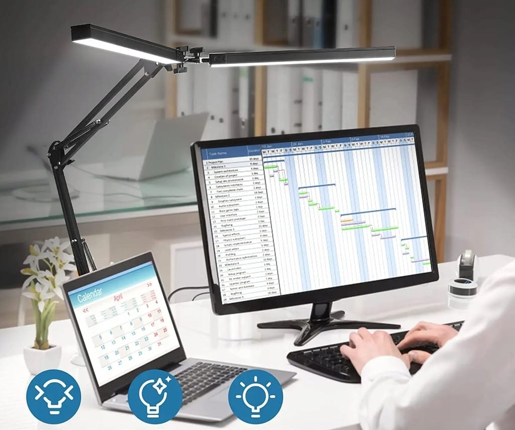 Lampka Na Biurko Led Biurkowa Podwójna Lampa Kreślarska Nocna Regulacja