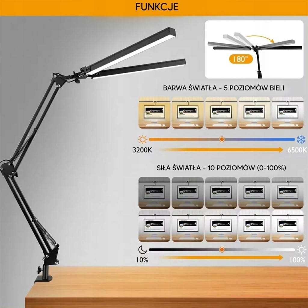 Lampka Na Biurko Led Biurkowa Podwójna Lampa Kreślarska Nocna Regulacja