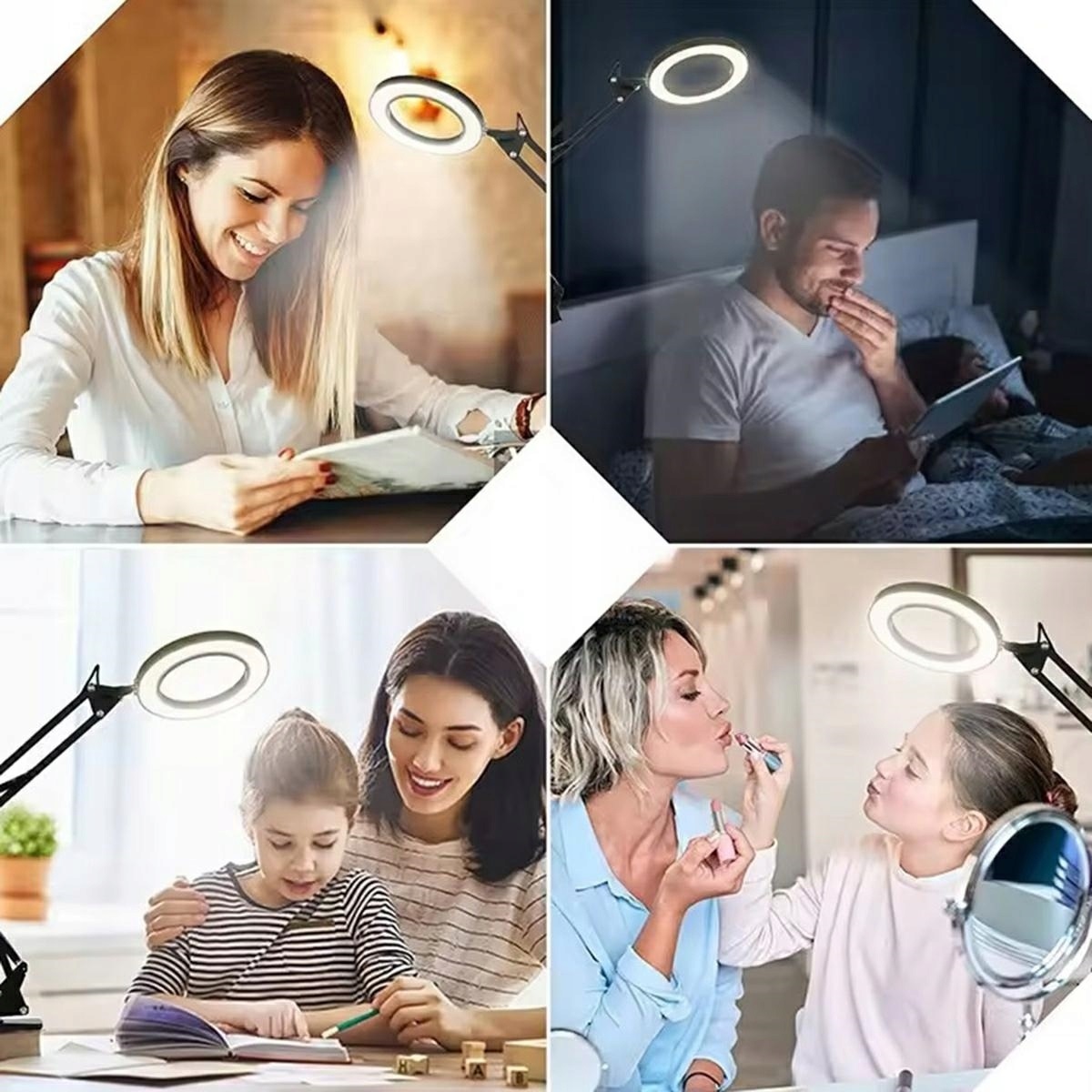 Lampka Biurkowa Led Lampa Kosmetyczna Czarna Lupa Powiększająca Szkło 3x