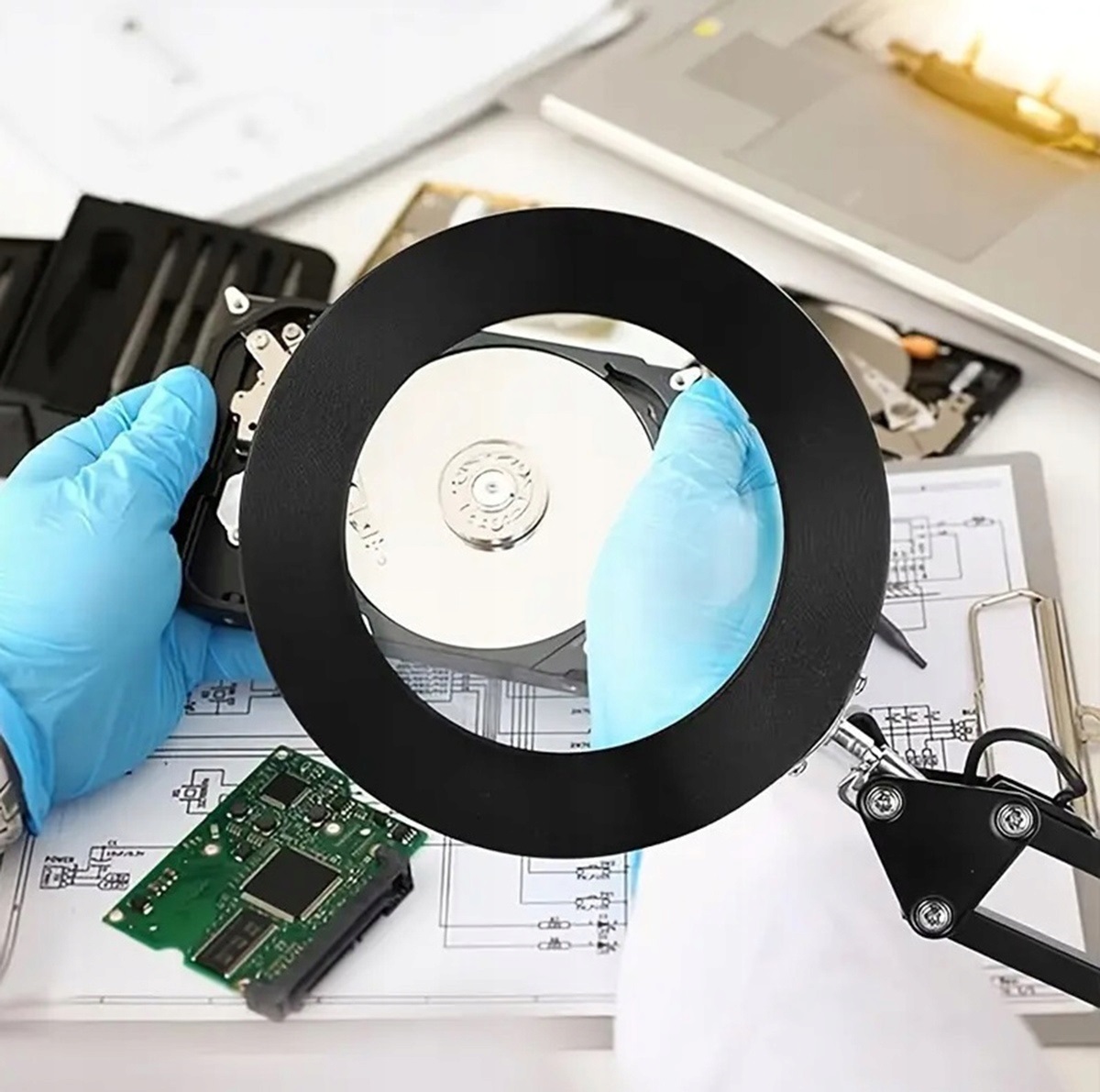 Lampka Biurkowa Led Lampa Kosmetyczna Czarna Lupa Powiększająca Szkło 3x