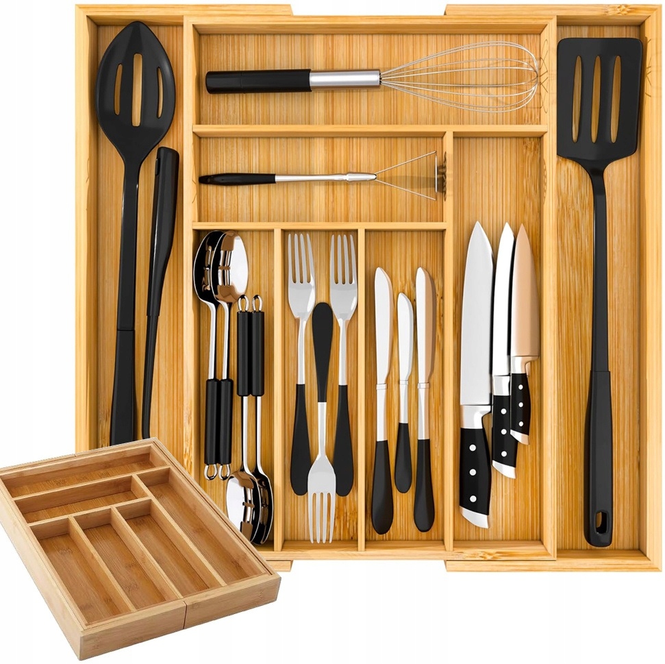 Organizer Wkład Do Szuflady Kuchennej 50 Pojemnik Na Sztućce Rozsuwany Xxl