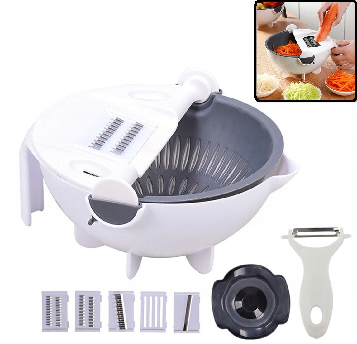 Krajalnica Szatkownica Do Warzyw Z Miską Tarka Cedzak Misa Wielofunkcyjna