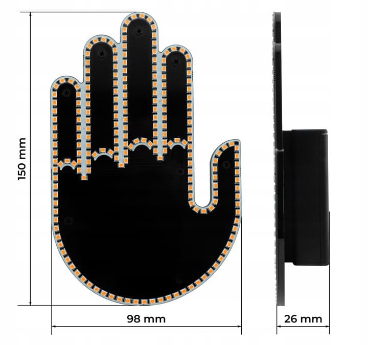 Sygnalizator Gestów Ręka Led Na Tylną Szybę Auta Środkowy Palec Kciuk Pilot