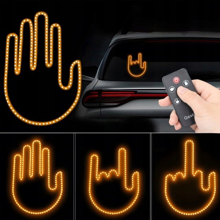 Sygnalizator Gestów Ręka Led Na Tylną Szybę Auta Środkowy Palec Kciuk Pilot