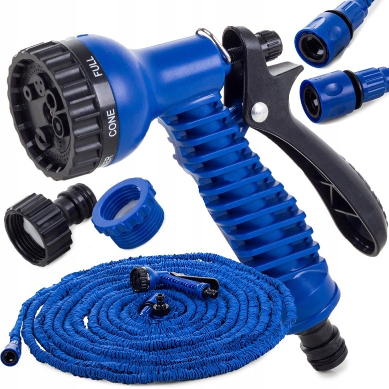 Wąż Ogrodowy 45m Rozciągliwy Elastyczny Pistolet Zraszacz+ Złączki = Zestaw