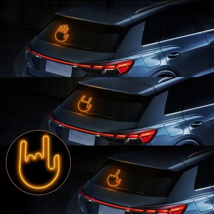 Sygnalizator Gestów Ręka Led Na Tylną Szybę Auta Środkowy Palec Kciuk Pilot