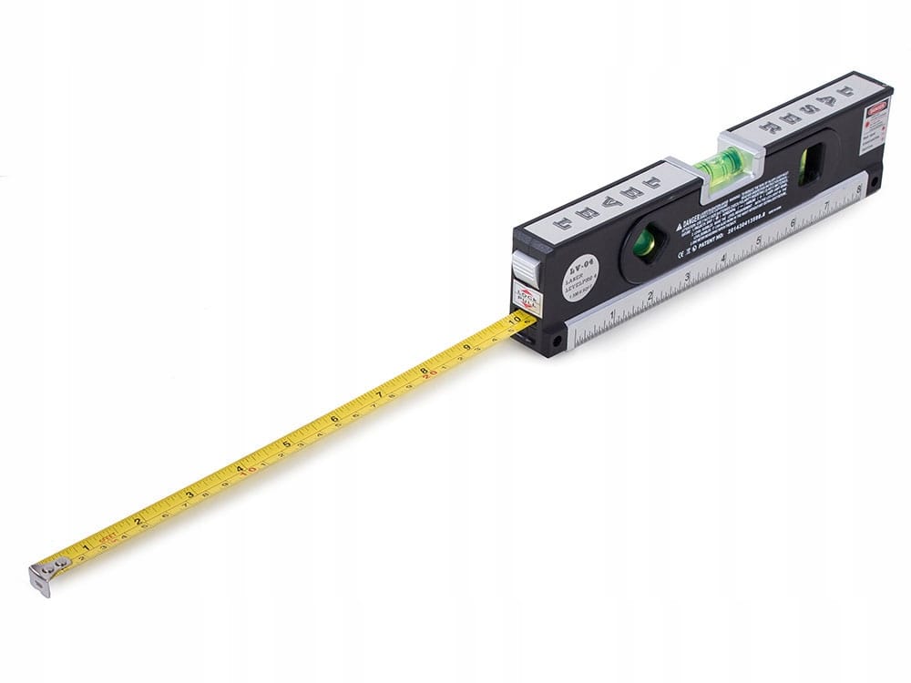 Poziomica Laserowa Z Metrówką 250 cm Czerwony Laser 3 Libele Miarka Baterie