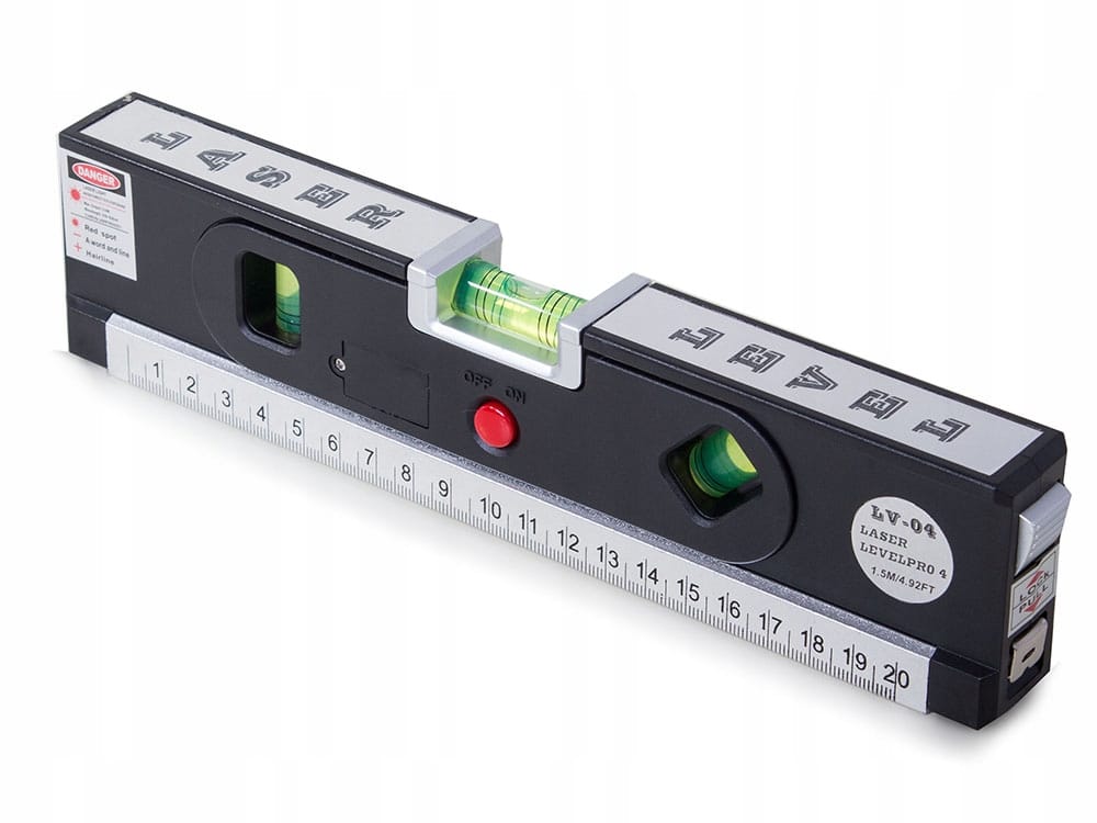 Poziomica Laserowa Z Metrówką 250 cm Czerwony Laser 3 Libele Miarka Baterie
