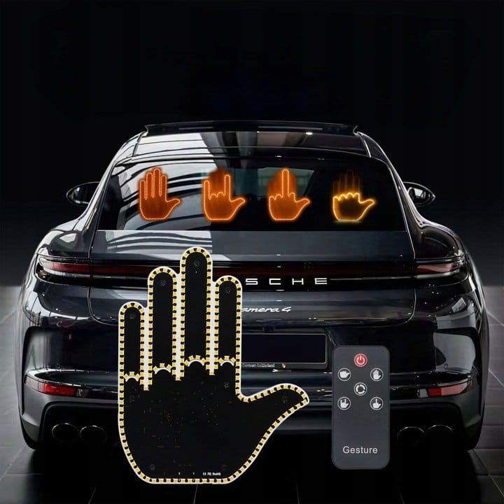 Sygnalizator Gestów Ręka Led Na Tylną Szybę Auta Środkowy Palec Kciuk Pilot