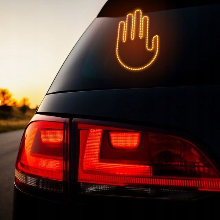 Sygnalizator Gestów Ręka Led Na Tylną Szybę Auta Środkowy Palec Kciuk Pilot