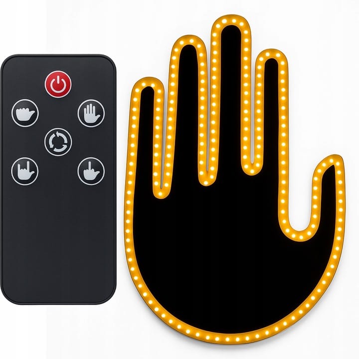Sygnalizator Gestów Ręka Led Na Tylną Szybę Auta Środkowy Palec Kciuk Pilot
