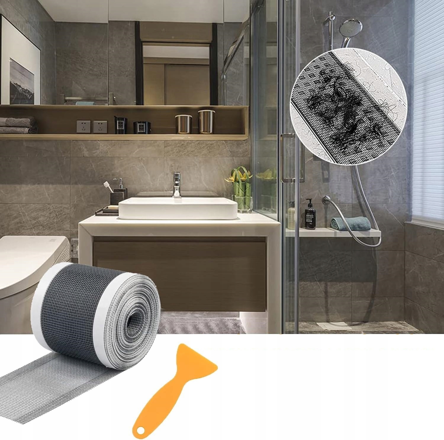 Taśma Samoprzylepna Naklejka Sitko Odpływ Prysznic Łapacz Włosów 10 Metrów