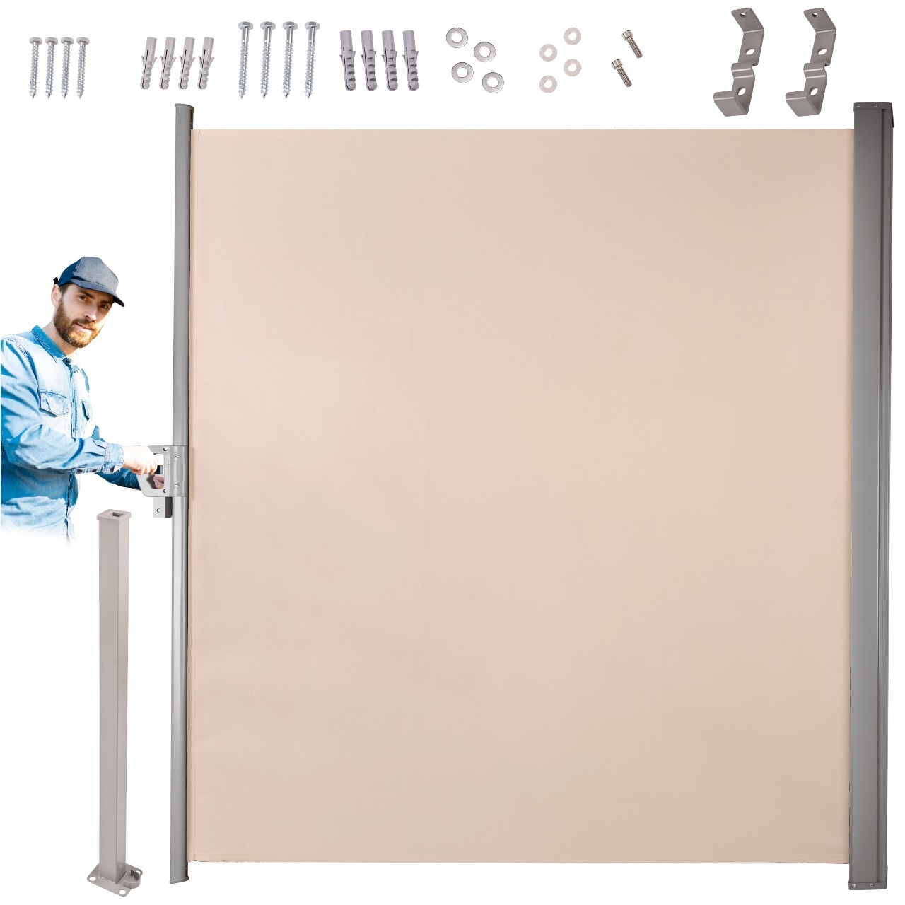 Składana Markiza 400x180cm Boczna Roleta Parawan Do Ogrodu Taras Beżowa