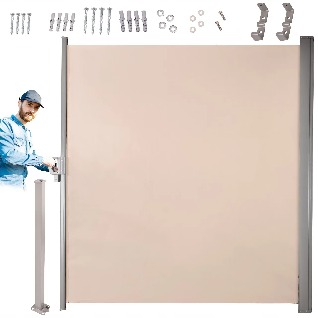 Składana Markiza 400x180cm Boczna Roleta Parawan Do Ogrodu Taras Beżowa