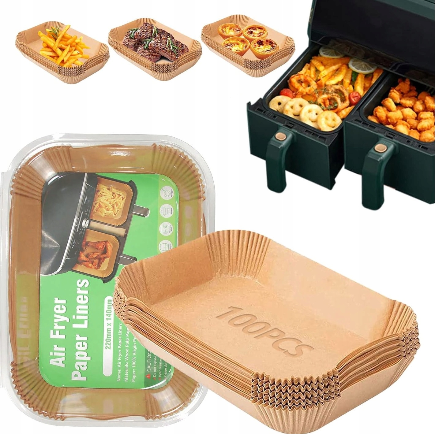 Papier Do Pieczenia Wkładki Do Frytkownicy X100 Air Fryer 22cmx14cm Brąz