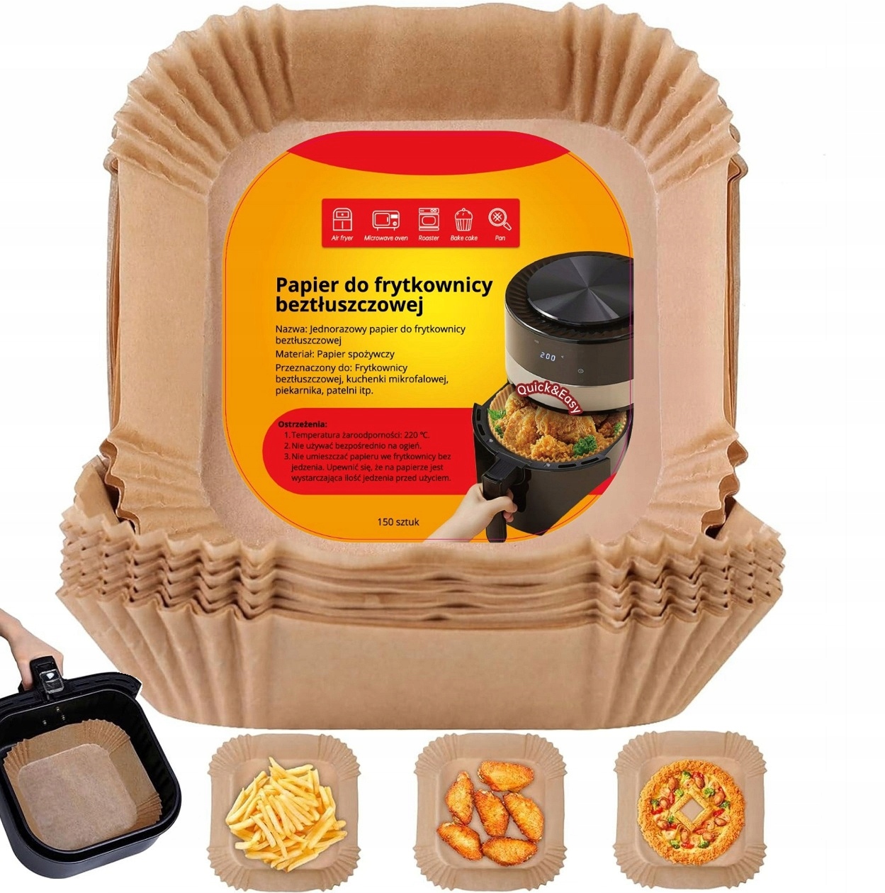 Wkład Papierowy Do Frytkownicy Beztłuszczowej 150 Szt. Wkłady Do Airfryer