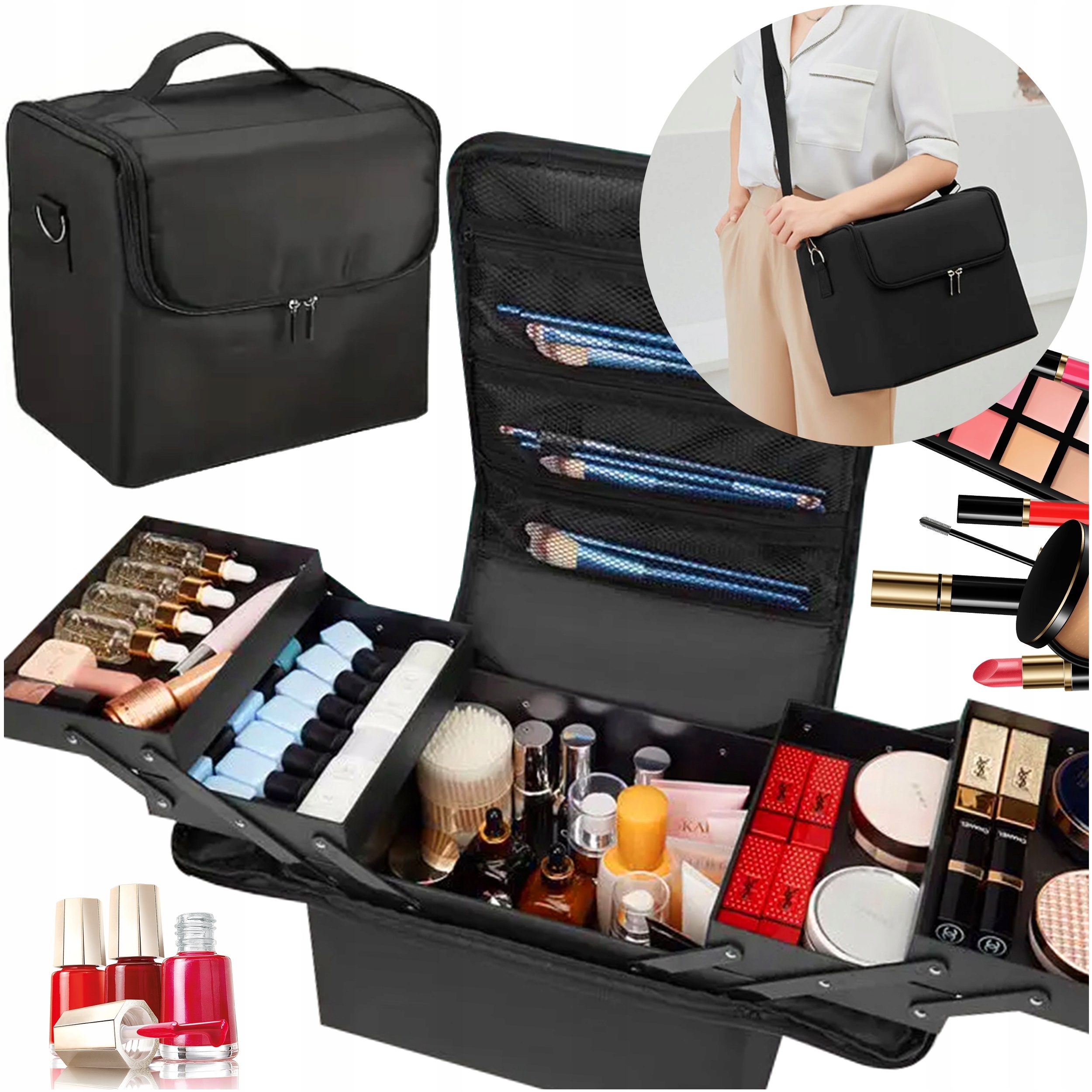 Kosmetyczka Torba Kuferek Na Pasku Organizer Na Kosmetyki Lakiery Przenośny