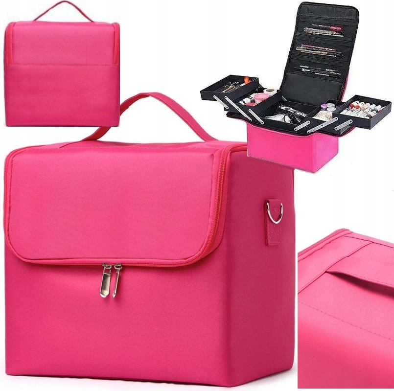 Kuferek Kosmetyczny Kufer Torba Na Kosmetyki Pojemna Rozkładany Różowy