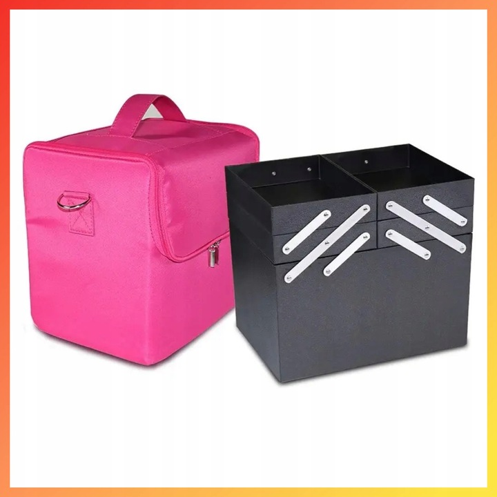 Kuferek Kosmetyczny Kufer Torba Na Kosmetyki Pojemna Rozkładany Różowy