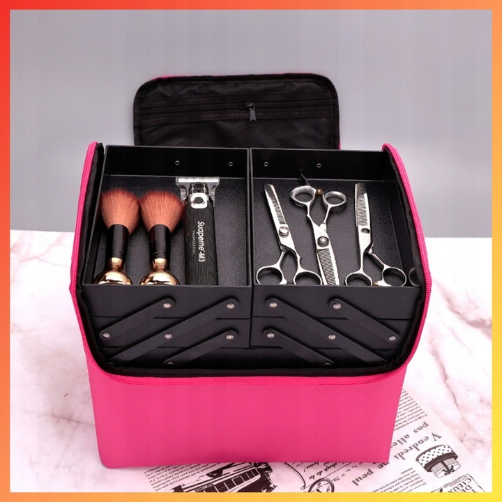Kuferek Kosmetyczny Kufer Torba Na Kosmetyki Pojemna Rozkładany Różowy
