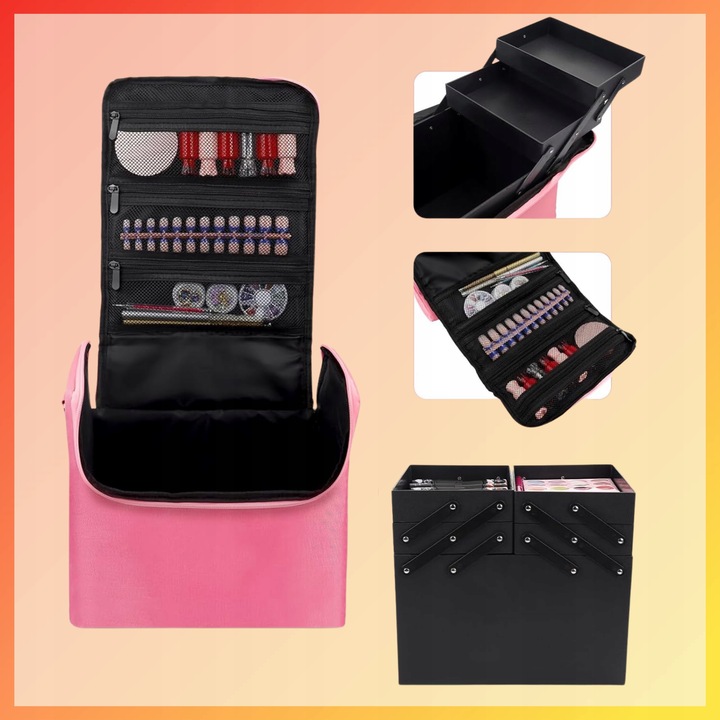 Kuferek Kosmetyczny Kufer Torba Na Kosmetyki Pojemna Rozkładany Różowy